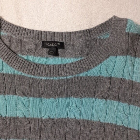 Talbots wool sweater 2x 2xp gray blue striped crewneck xxl p petite top - Picture 2 of 5